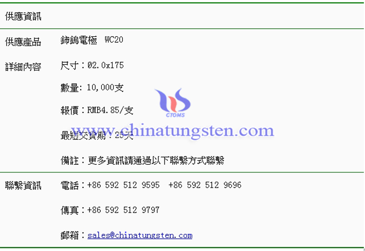 鈰鎢電極價格表圖片