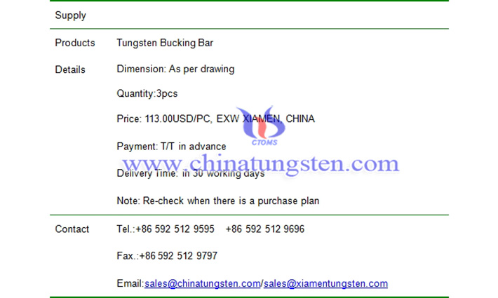 tungsten bucking bar price picture