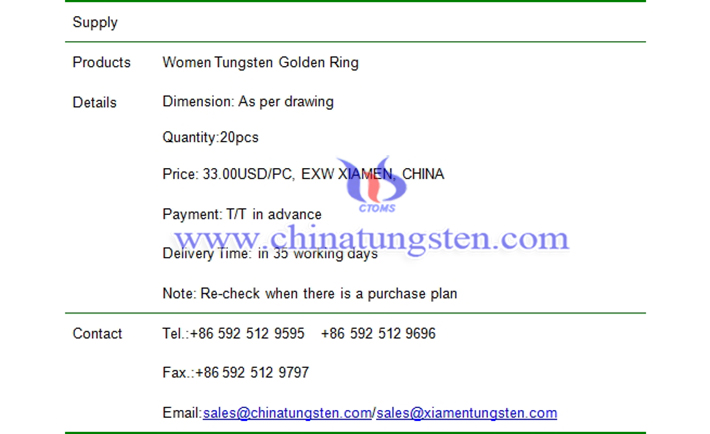 women tungsten golden ring price picture