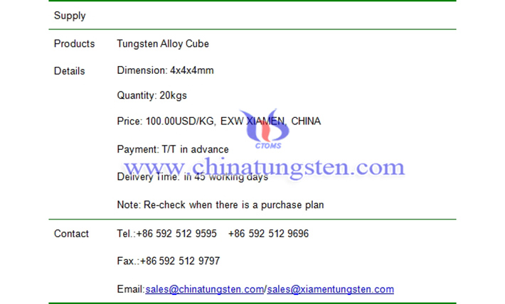 tungsten alloy cube price picture