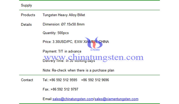 tungsten heavy alloy billet price picture