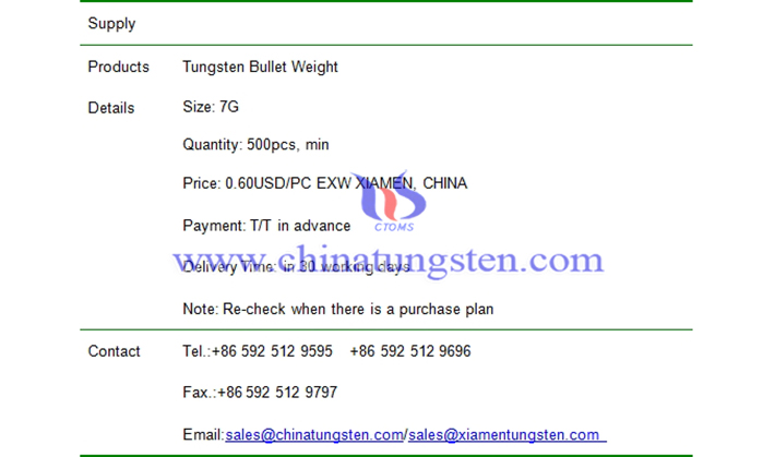 tungsten bullet weight price picture