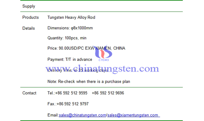 tungsten heavy alloy rod price picture