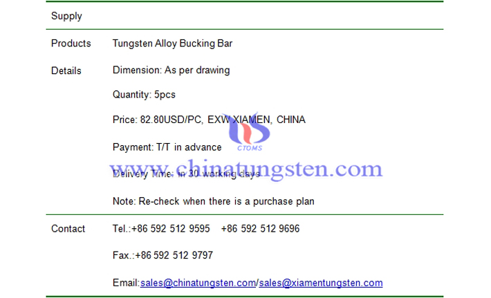 tungsten alloy bucking bar price picture