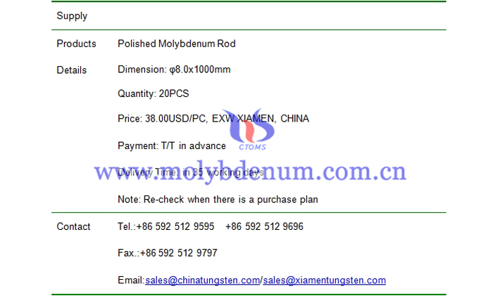 polished molybdenum rod price picture