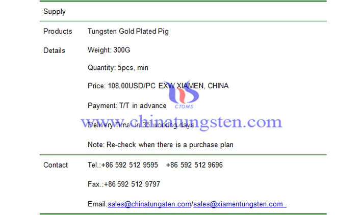 tungsten gold plated pig price picture