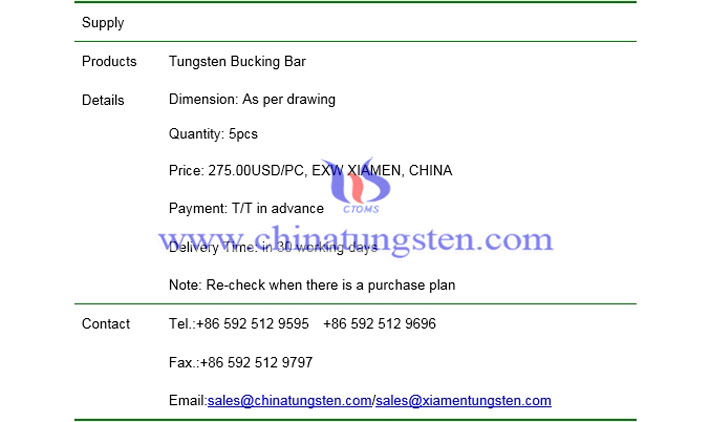 tungsten bucking bar price picture