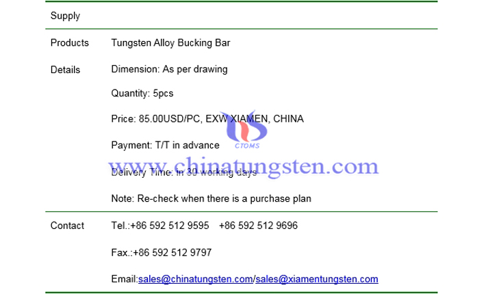 tungsten alloy bucking bar price picture