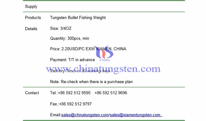 tungsten bullet fishing weight price picture