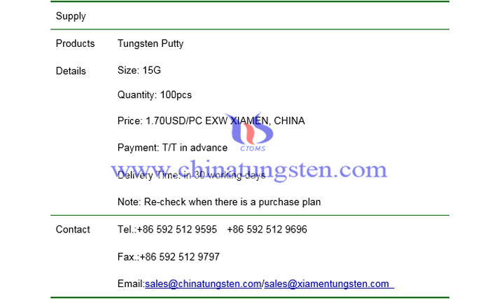 tungsten putty price picture