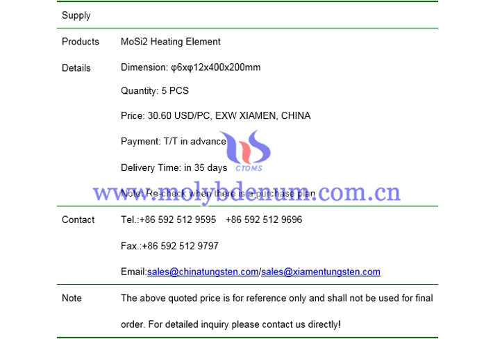 MoSi2 heating element price picture