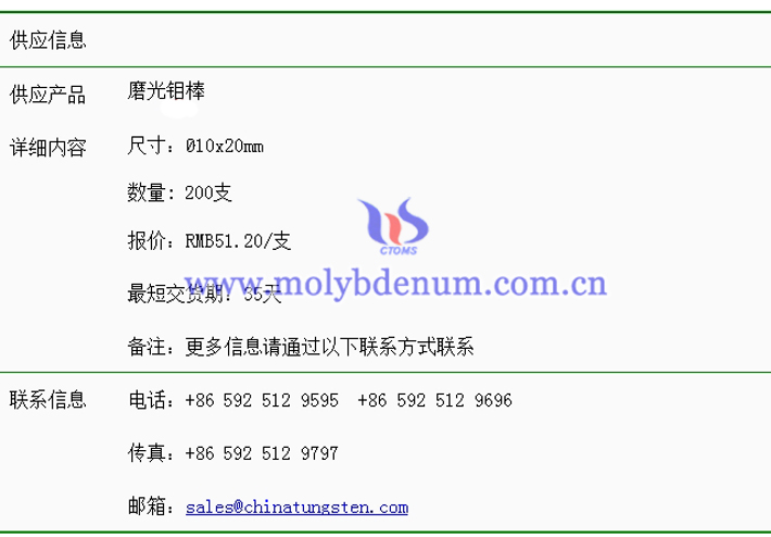 磨光鉬棒價格表圖片