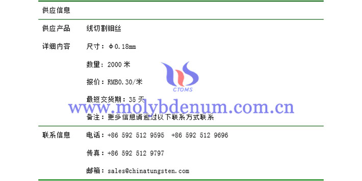 線切割鉬絲價格表圖片